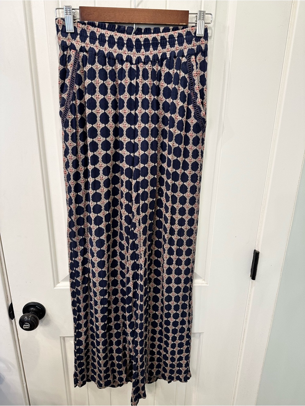 Anthropologie Mermaid Label Geometric Wide Leg Pants Blue Coral Beach S